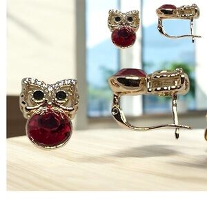 Gold and Red Bow Earrings